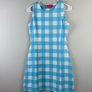 blue plaid/gingham dress